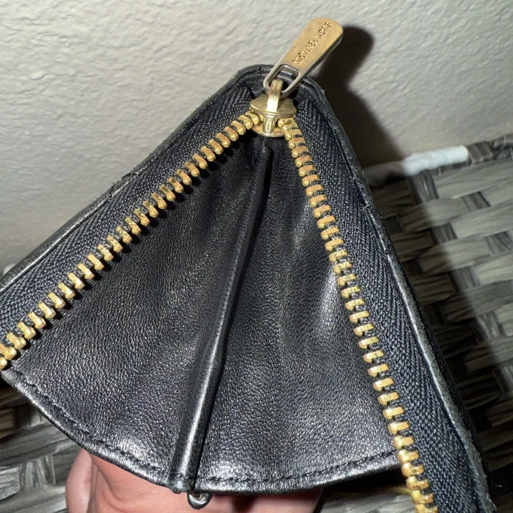 Michael Kors Quilted Black Leather Accordion Zip Wallet Organizer- Gold Accents - Picture 9 of 15